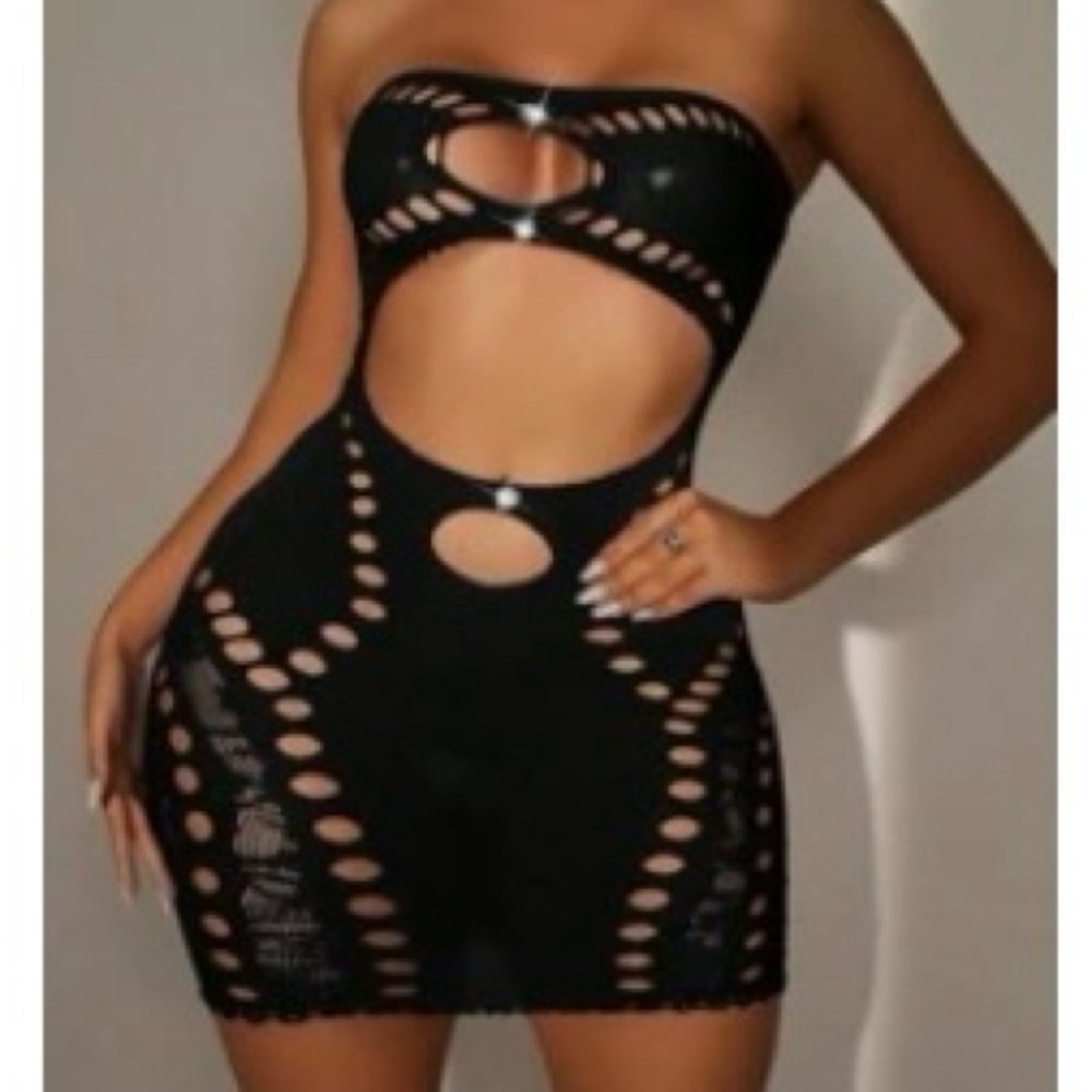 NEW Women’s One Piece Black Mesh Lingerie Dress One Size